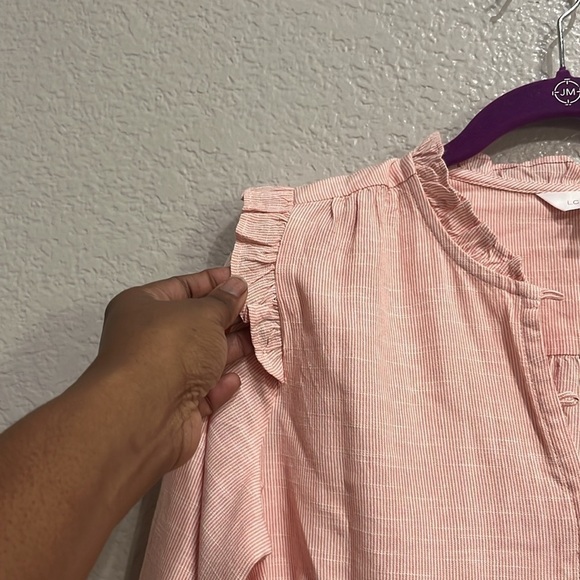 LC Lauren Conrad Women's Shirt Size Small Pink Striped Ruffle Button Up Blouse - Picture 4 of 11